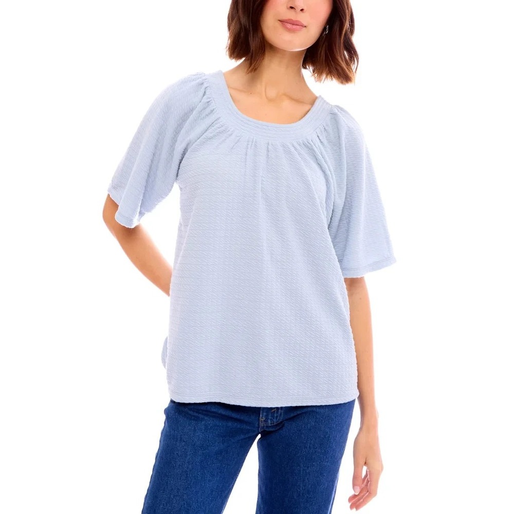 B Collections by Bobeau Women's Flutter Sleeve Top, Blue, Size: Medium, New